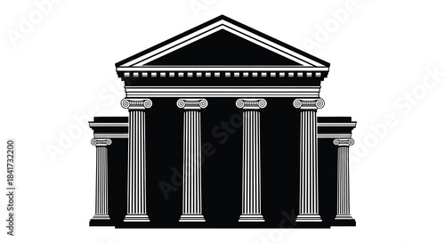 Classical architectural building with columns and a triangular pediment a striking black silhouette