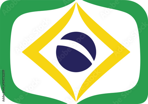 Stylized brazilian flag emblem with green border and white background