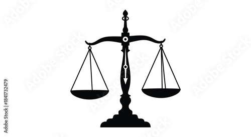 A striking black and white image of scales of justice symbolizing balance and fairness silhouette