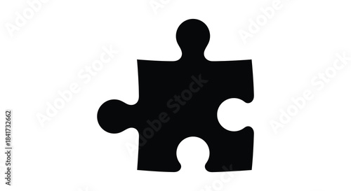 A stark black puzzle piece stands out against a white background forming a simple silhouette