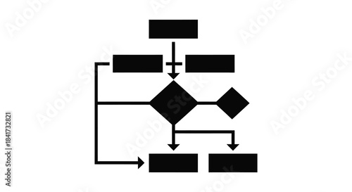 A visual representation of a flowchart with rectangular and diamond shapes a dark silhouette