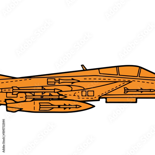 Modern military fighter jet vector illustration, combat aircraft armed with missiles, detailed aviation art