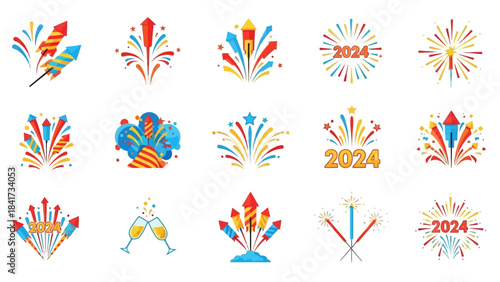 Colorful Fireworks Display for New Year Celebrations and Festive Events.