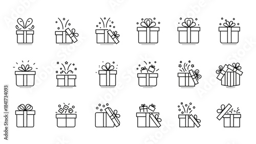 Collection of various gift boxes with ribbons and bows, perfect for celebrations.