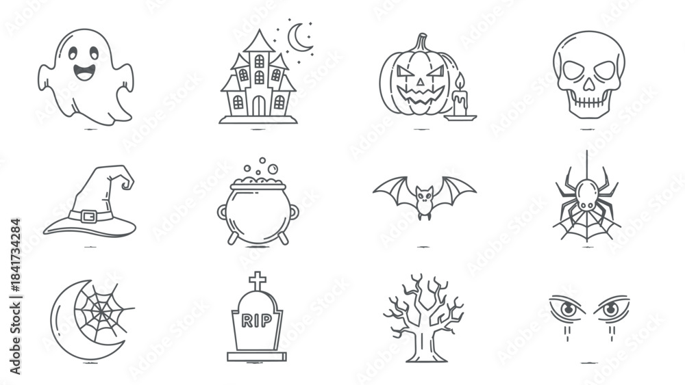 Fototapeta premium Halloween Doodle Icons Collection for Spooky Celebrations.