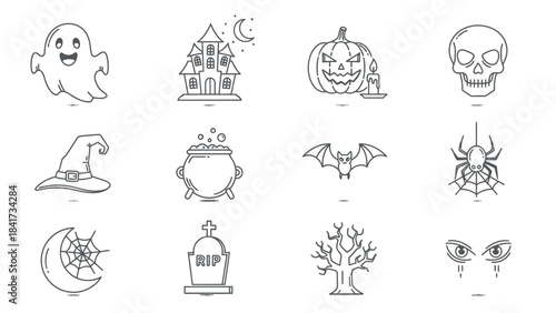 Halloween Doodle Icons Collection for Spooky Celebrations.