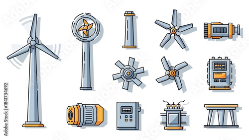 Collection of wind turbine components and related equipment.