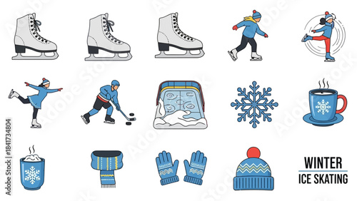 Collection of winter ice skating themed illustrations and graphic elements.