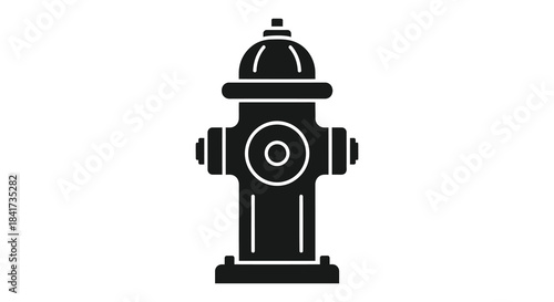 A simple black graphic representation of a classic fire hydrant viewed frontally silhouette