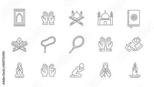 Islamic Icons Collection Religious Symbols and Prayer Items.