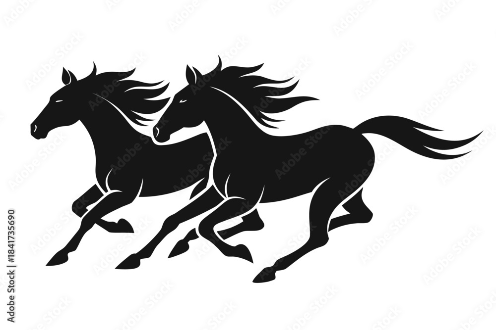Obraz premium Black Arabian horse vector silhouette illustration of a running wild stallion