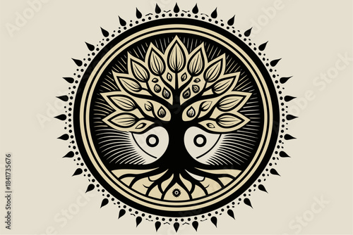 Gothic grunge death symbol vector illustration of the sun and moon with a tribal skull face design