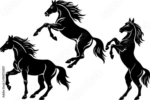 Black horse stallion silhouette vector illustration running with a wild mane and tail