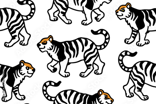 Set of cute cartoon zebra vector illustrations with funny striped wild animals and cat predator cubs isolated on white
