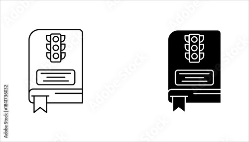 Traffic Rules Guidebook Icon set. art illustration of a traffic rulebook featuring a traffic light symbol on the cover. Simple and clean icon suitable for driving education, road safety guidelines, m