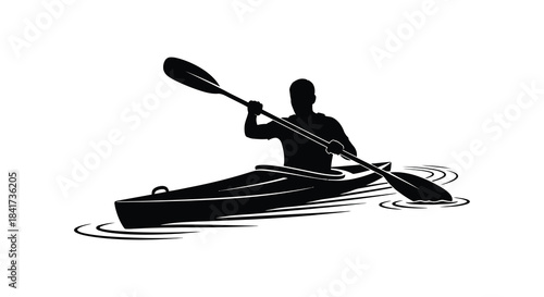 A lone kayaker paddling on the water a striking black and white silhouette