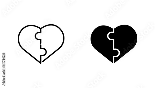 Puzzle Connection Icon set. heart puzzle representing connection, unity, relationship bonding, partnership, and emotional compatibility. Suitable for love concepts, teamwork, and matching design eleme