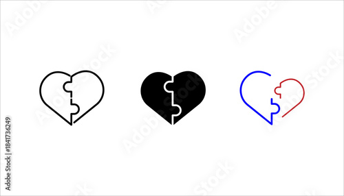 Puzzle Connection Icon set. heart puzzle representing connection, unity, relationship bonding, partnership, and emotional compatibility. Suitable for love concepts, teamwork, and matching design eleme
