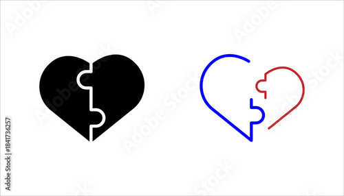 Puzzle Connection Icon set. heart puzzle representing connection, unity, relationship bonding, partnership, and emotional compatibility. Suitable for love concepts, teamwork, and matching design eleme