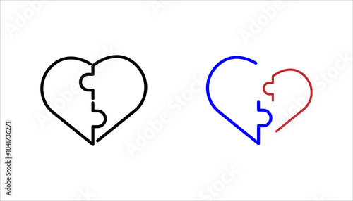 Puzzle Connection Icon set. heart puzzle representing connection, unity, relationship bonding, partnership, and emotional compatibility. Suitable for love concepts, teamwork, and matching design eleme