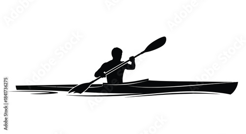 A lone kayaker paddling across calm waters a striking black and white depiction silhouette