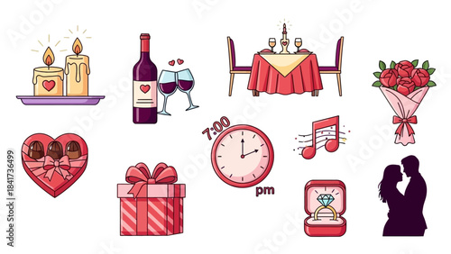 Romantic Valentines Day Icons Collection for Celebrations.
