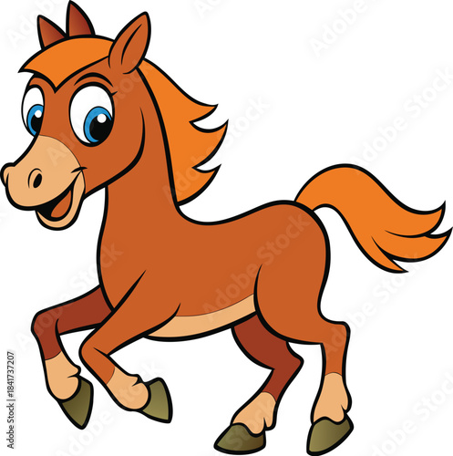 Cute Playful Cartoon Horse for Children
