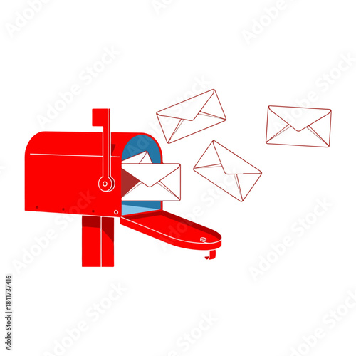 Red Mailbox Receiving Incoming Mail and Letters.