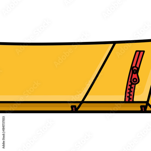 Yellow sleeping bag with red zipper detail.