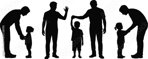 Silhouettes of adults interacting with children in caring poses, ideal for themes of parenting, support, and communication.