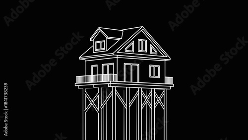 Architectural drawing of a house on stilts.