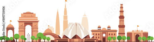 New Delhi skyline illustration on white background