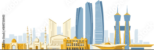 Abu Dhabi skyline illustration on white background