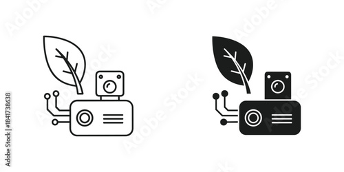 Eco friendly technology icon with leaf and robot or camera on