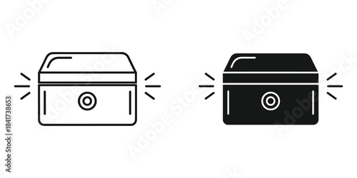 Alarm siren icon set outline and solid style for security and warning systems