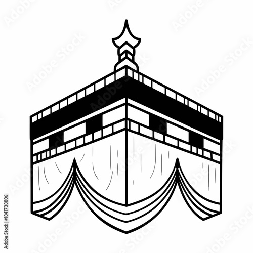 Kaaba mecca drawing, islamic pilgrimage site, sacred mosque, muslim, eid al adha mubarak greeting festive cartoon design, religious