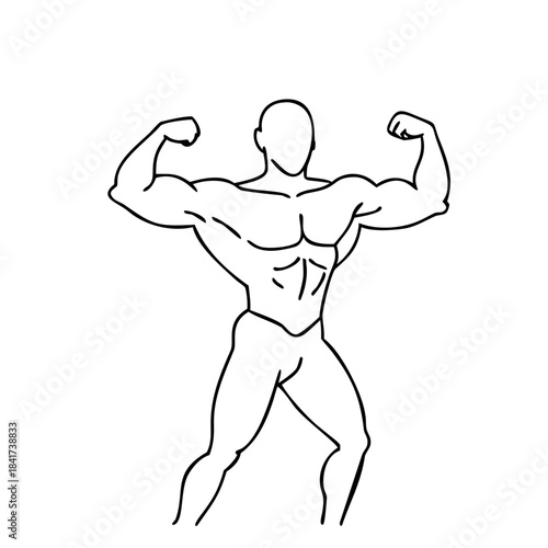 Line art illustration of a muscular bodybuilder posing showing off muscles strongman strength training fitness health bodybuilding champion