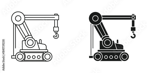 Crawler crane icon set outline and solid style vector illustration