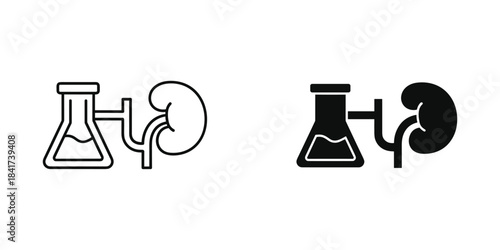 Kidney function test icon with laboratory flask and human organ outline