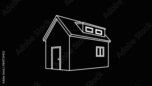 Simple Outline Drawing of a Small House with Dormer Windows.