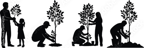 Diverse Indoor Potted Houseplants Silhouette Collection, Minimalist Black Vector Graphic Set for Modern Home, Office, and Tropical Botanical Decor.