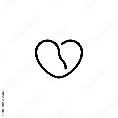 Minimalist Line Art Heart Divided Icon Illustrating Broken Love