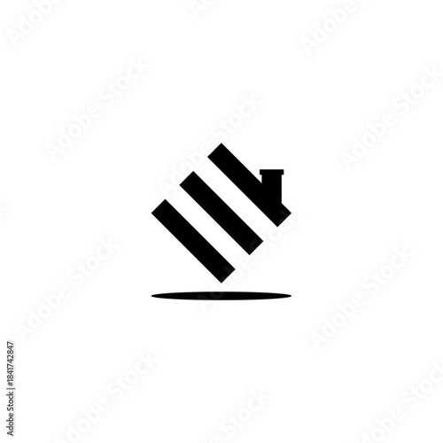 Abstract House Logo with Slanted Bars and Chimney over an Oval Base