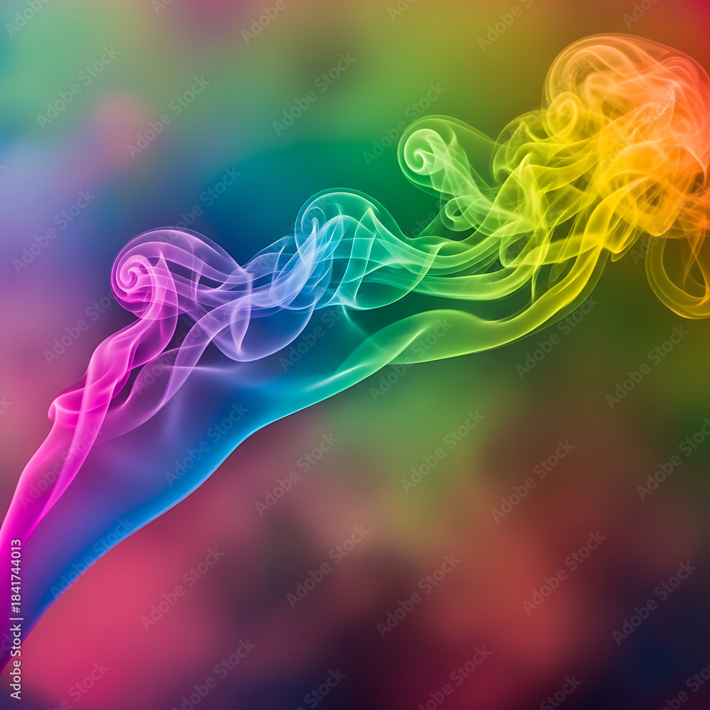 Obraz premium Vibrant rainbow smoke swirling dynamically in colorful gradient background