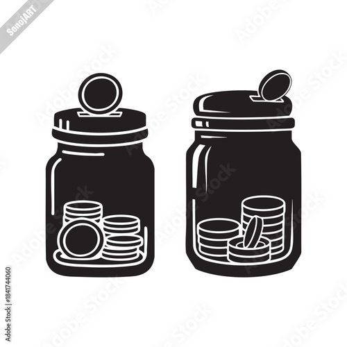 Saving Money Jars Icon Set. Financial Investment and Budget Concept