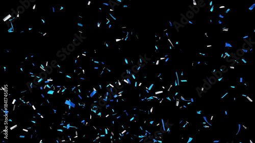 Double explosion of blue and silver confetti on transparent background.