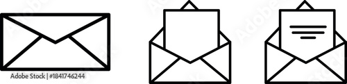 Mail icon collection. Thin line art envelope vector set. Email, message, notification, send, receive, open mail concepts. UI, UX, and web design graphic elements.