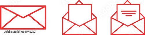 Mail icon collection. Thin line art envelope vector set. Email, message, notification, send, receive, open mail concepts. UI, UX, and web design graphic elements.