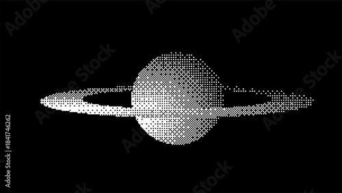 Pixel Saturn planet vector illustration with dithering effect