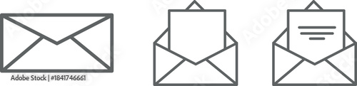 Mail icon collection. Thin line art envelope vector set. Email, message, notification, send, receive, open mail concepts. UI, UX, and web design graphic elements.